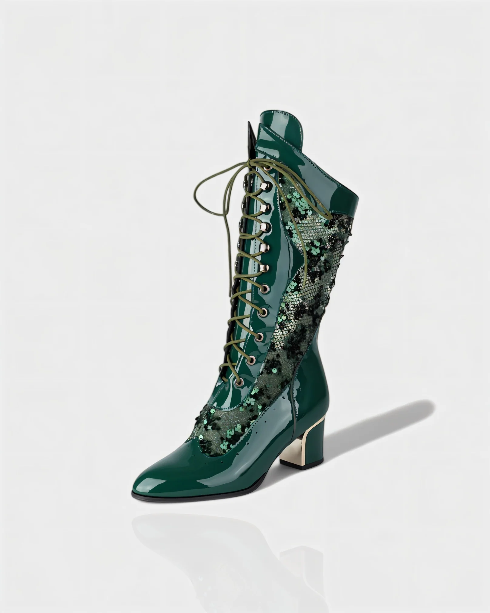 AROLA Lace-Up Embroidered Mid-Calf Boots - Image 10