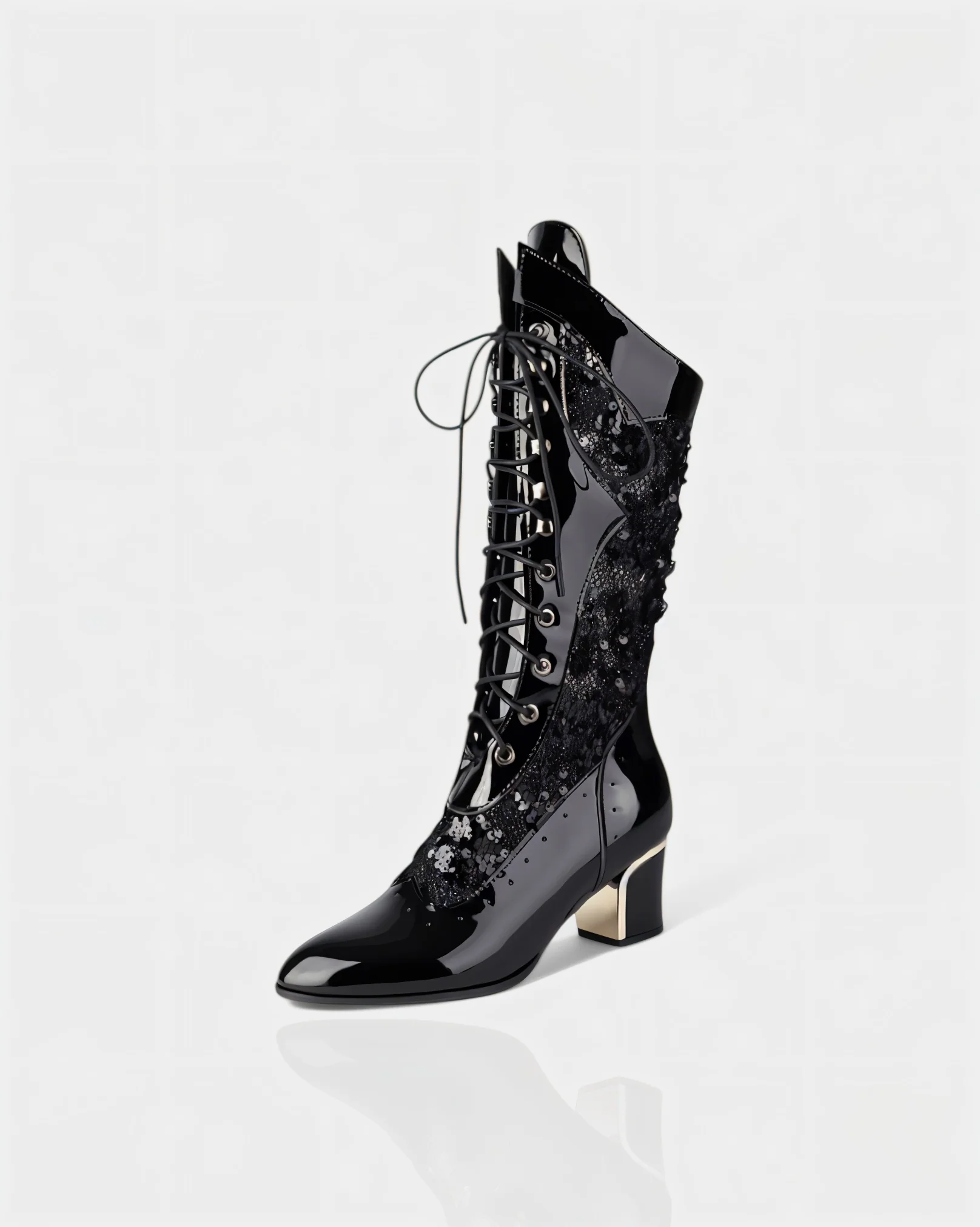 AROLA Lace-Up Embroidered Mid-Calf Boots - Image 3