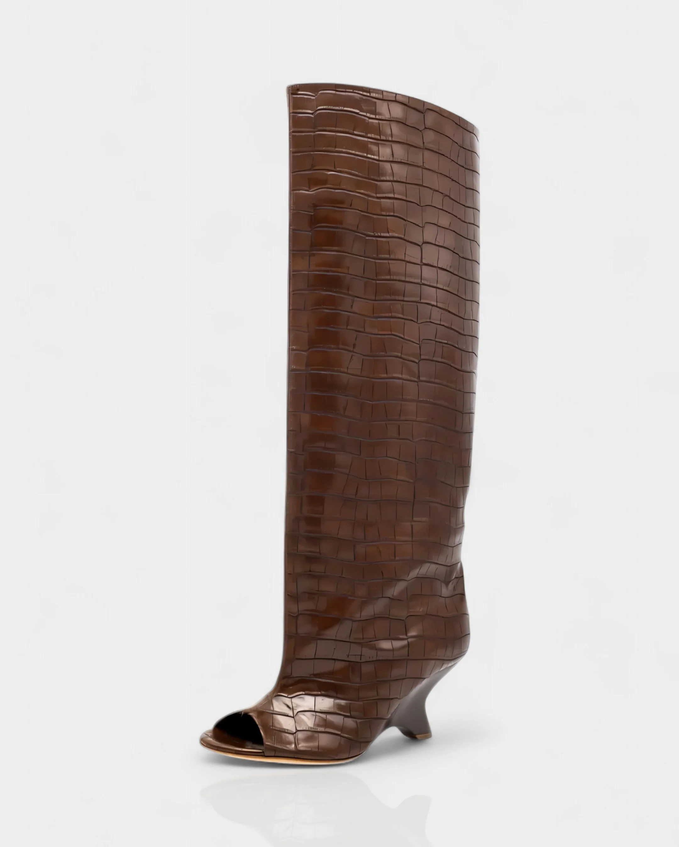 HELIRA Peep Toe Wedge Knee High Boots - Image 19