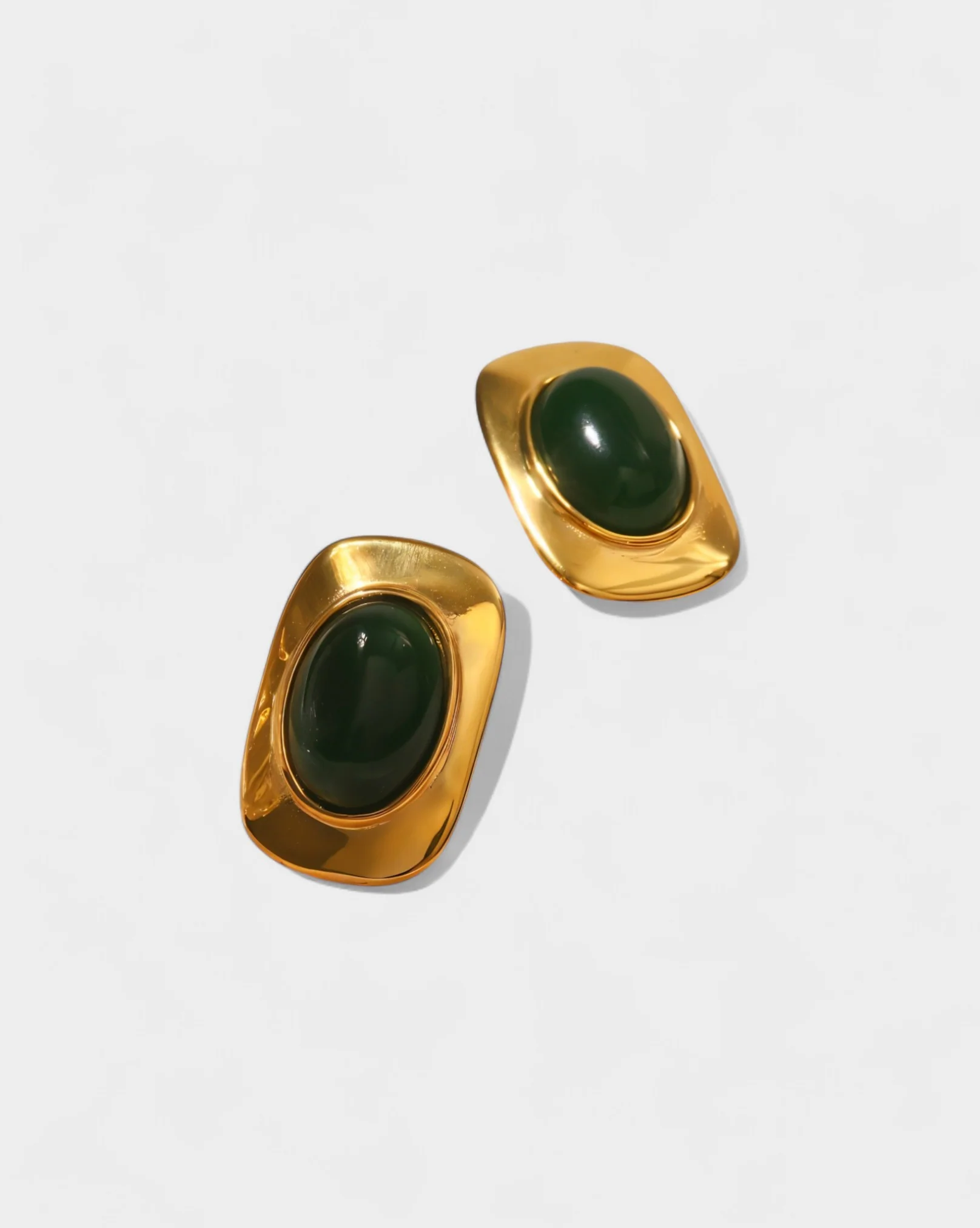 REYANA Green Stone Gold Stud Earrings - Image 3